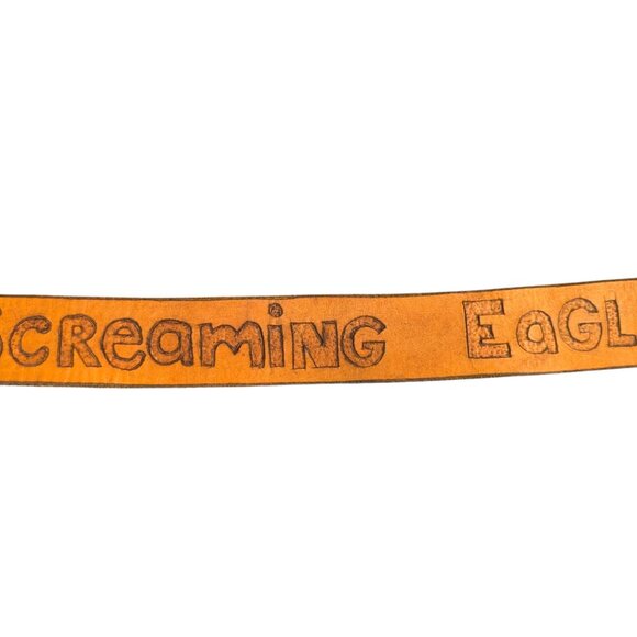 Vintage Handmade? Unisex Sz 28"-33" Leather Screaming Eagle Brass Arrowhead Belt - Picture 6 of 10